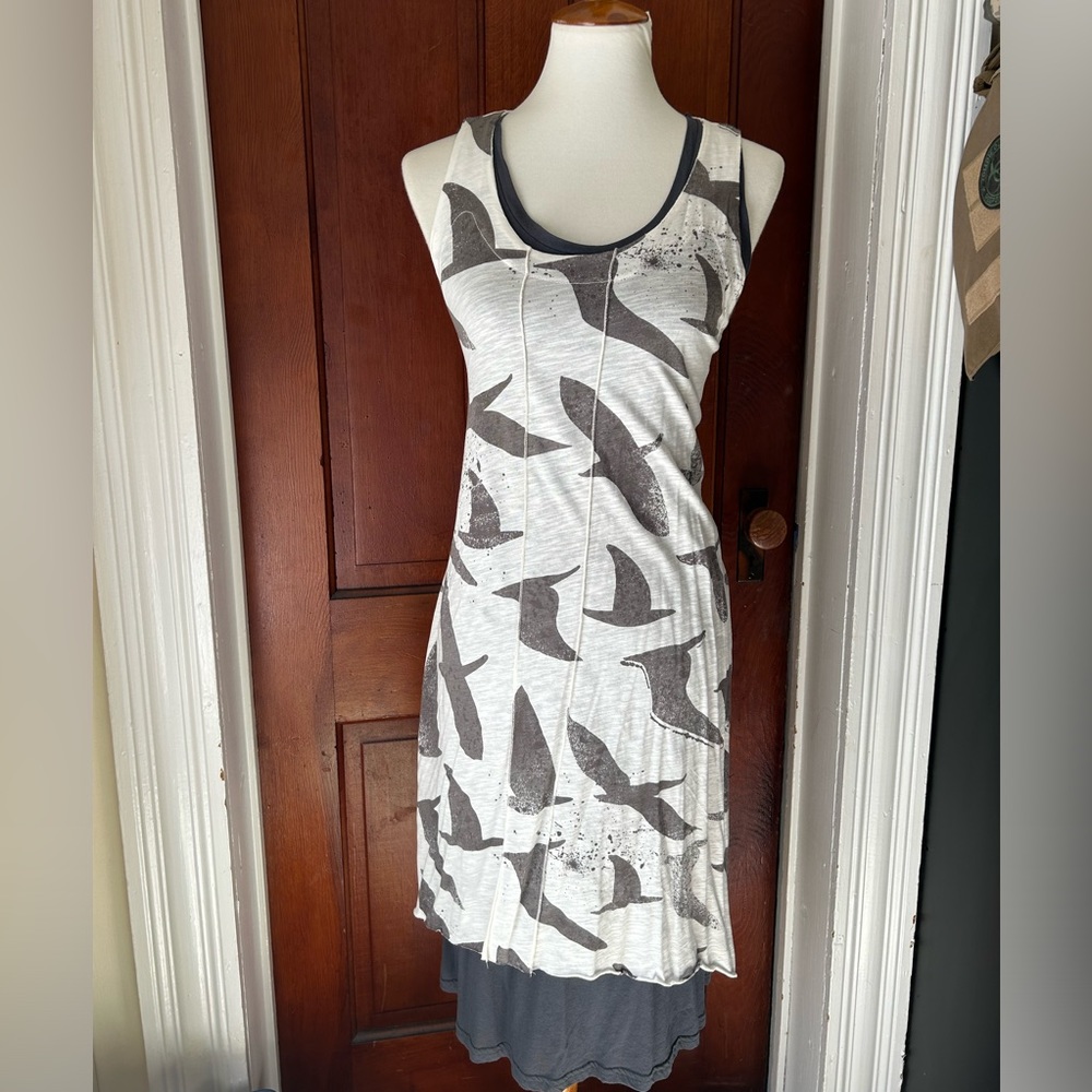 Heel Athens Lab Bird Print Organic Double Tiered Tunic Dress